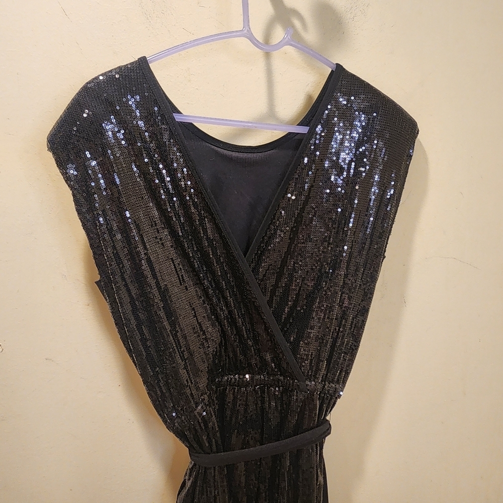 Calvin Klein Black Sequin Jumpsuit with Belt Size 8 - Picture 12 of 16